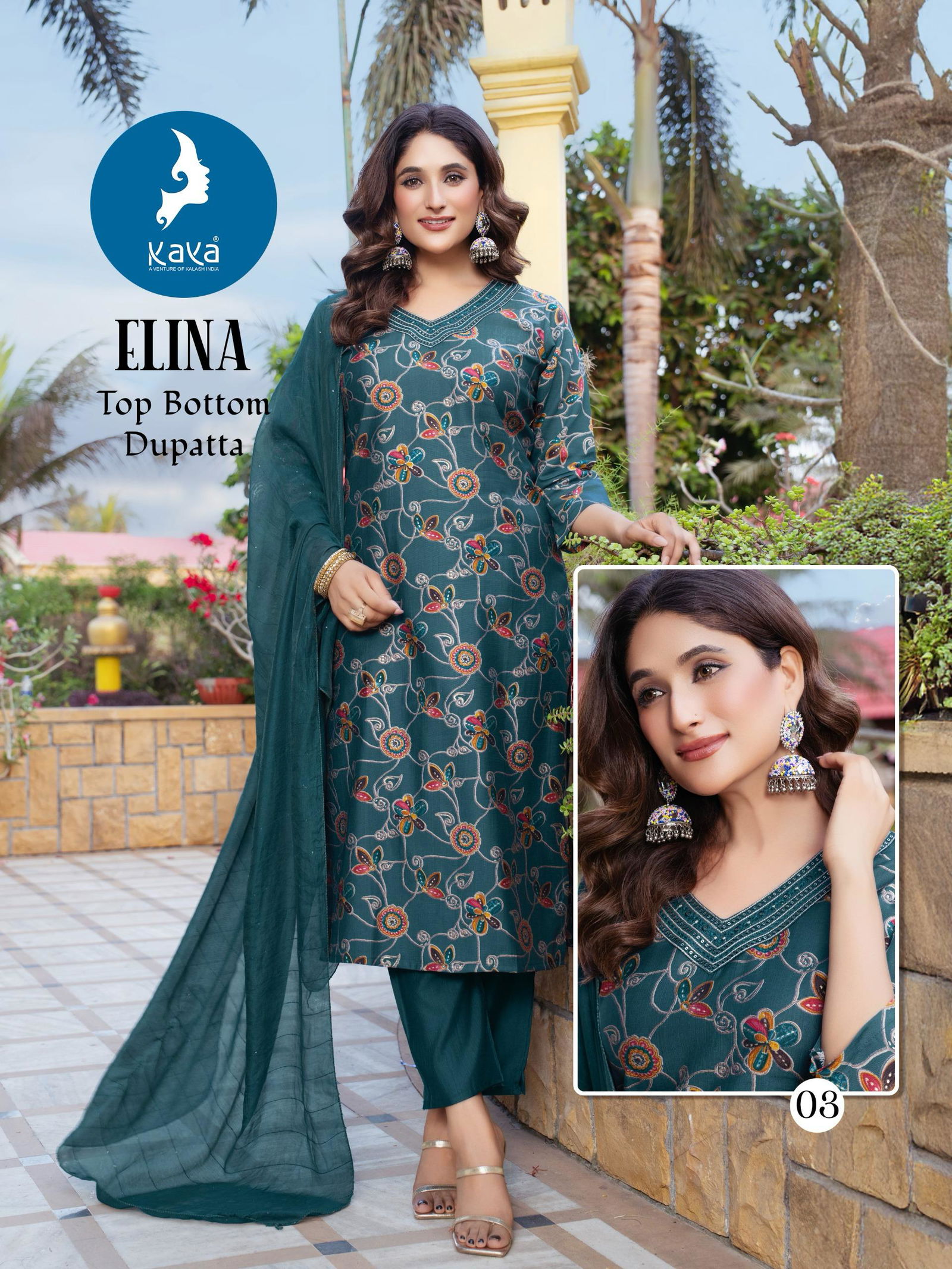 Elina By Kaya Veritcal Printed Kurti With Bottom Dupatta Wholesalers In Delhi